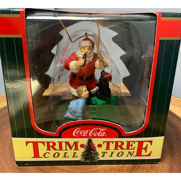 Coca-Cola Trim A Tree Collection 1998 Santa Ornament with Child & Bear - Picture 1 of 7